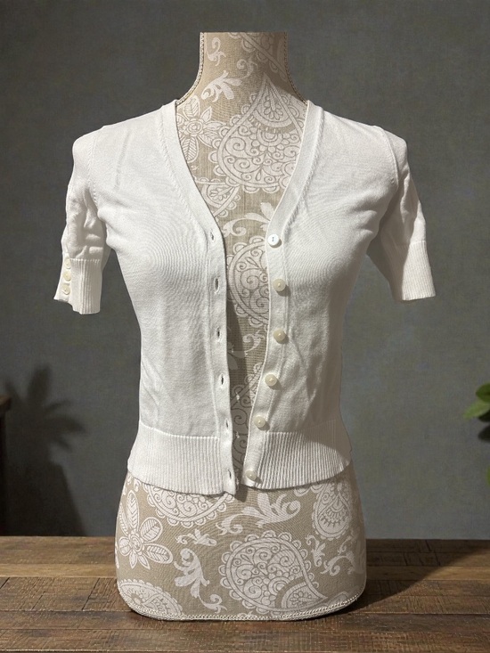 LOFT Sweaters - Ann Taylor Loft Ivory Short-Sleeve Button Cardigan XS Petite